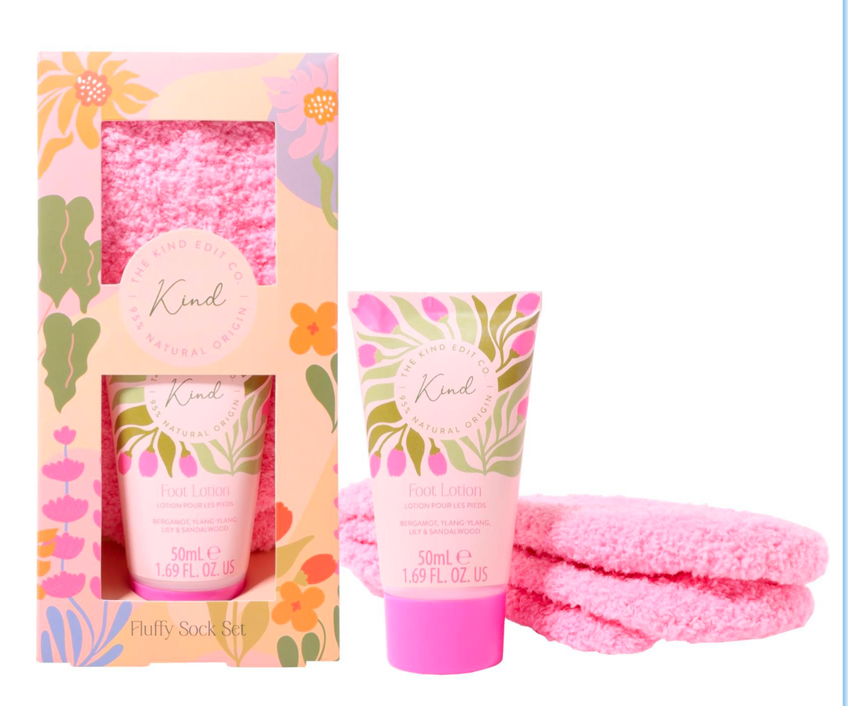 The Kind Edit Co. Kind Sock Gift Set 50ml Foot Lotion + Fluffy Socks