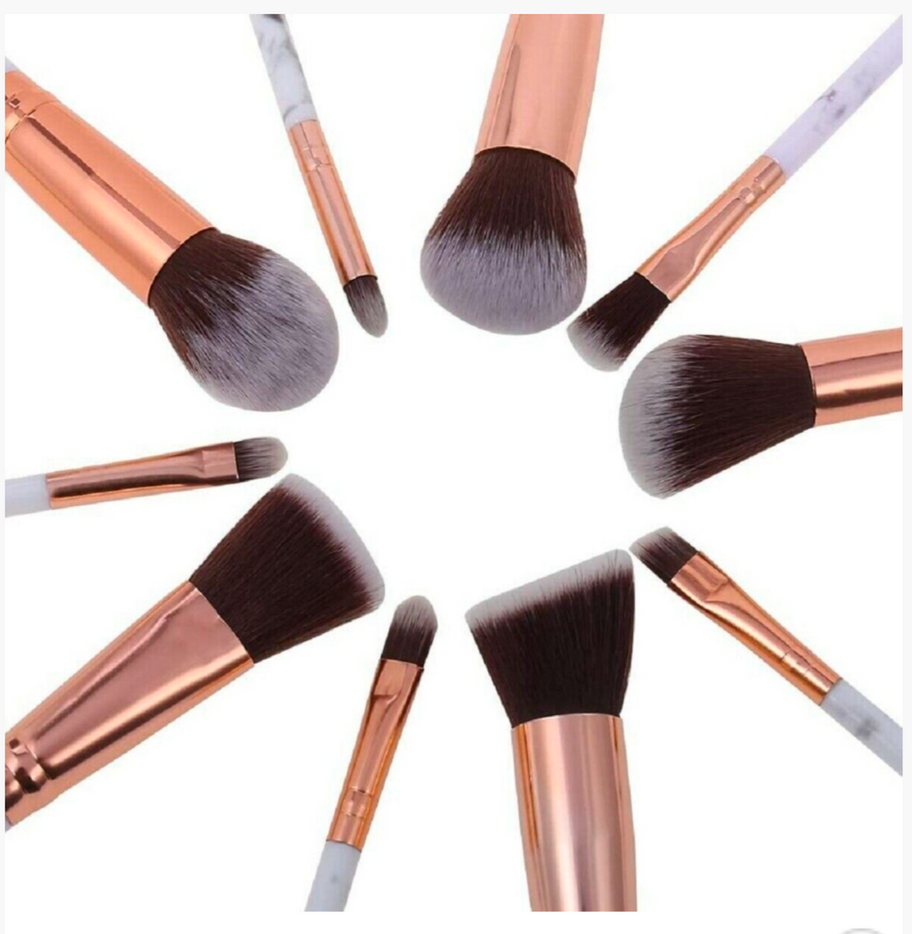Premium 10-Piece Marble Makeup Brush Set – Rose Gold Handles