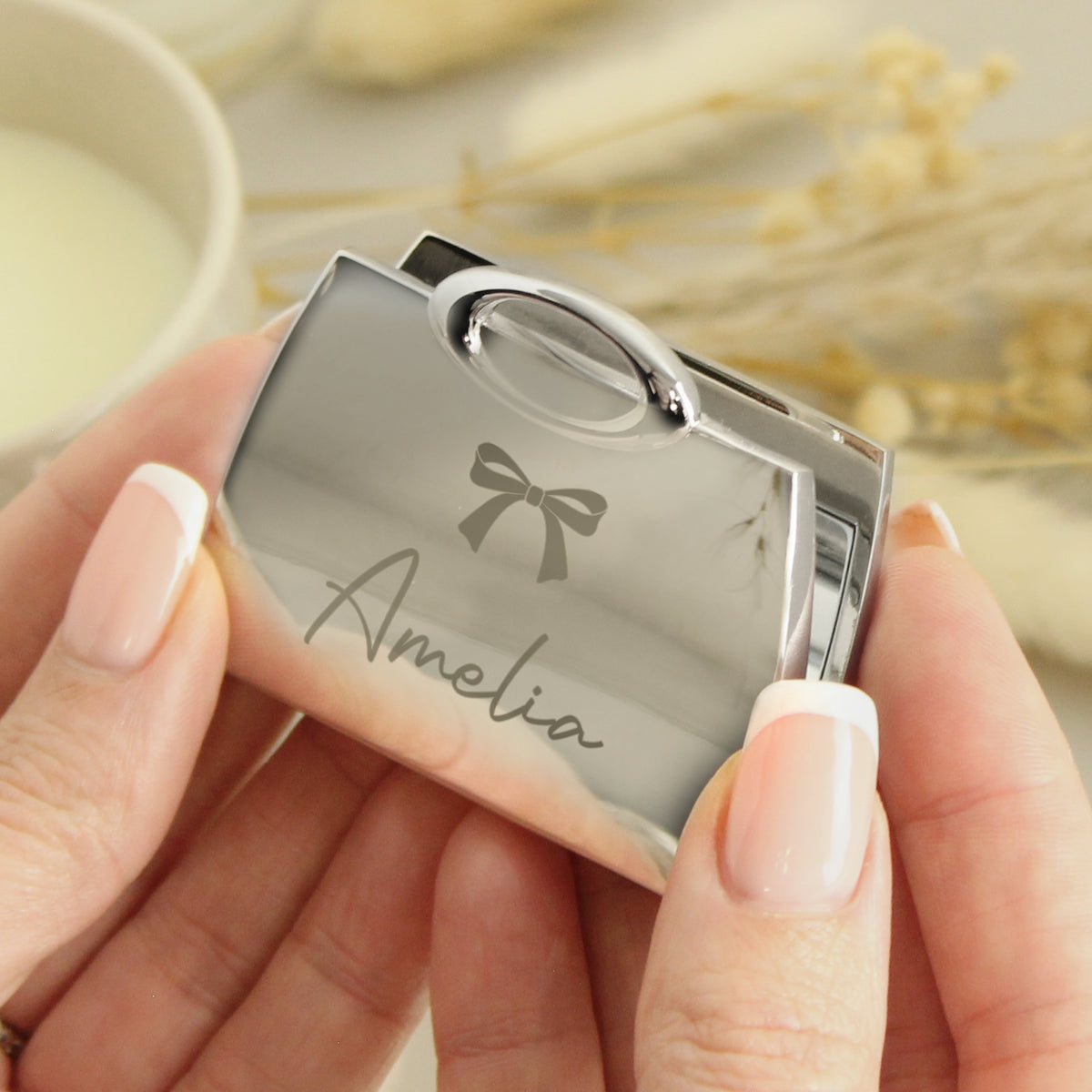 Personalised Bow Handbag Compact Mirror