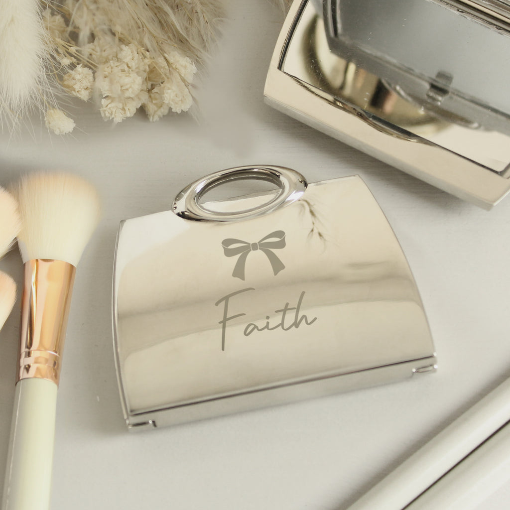 Personalised Bow Handbag Compact Mirror
