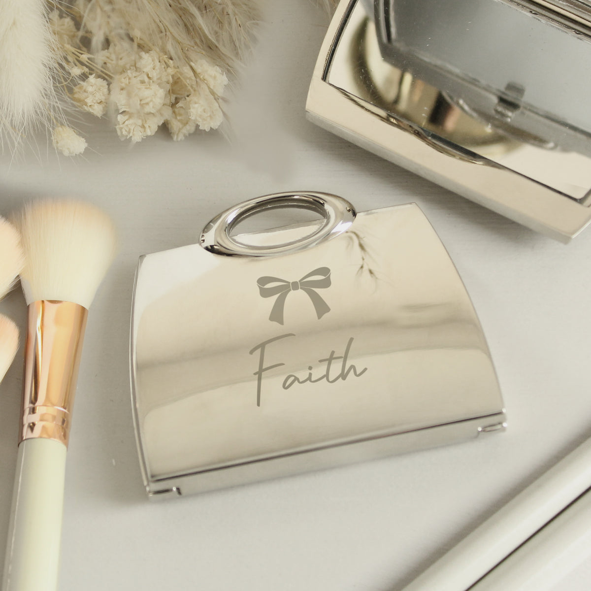 Personalised Bow Handbag Compact Mirror