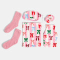 Supersoft Multi Bow Stripe Hot Water Bottle Gift Set - Pink/White