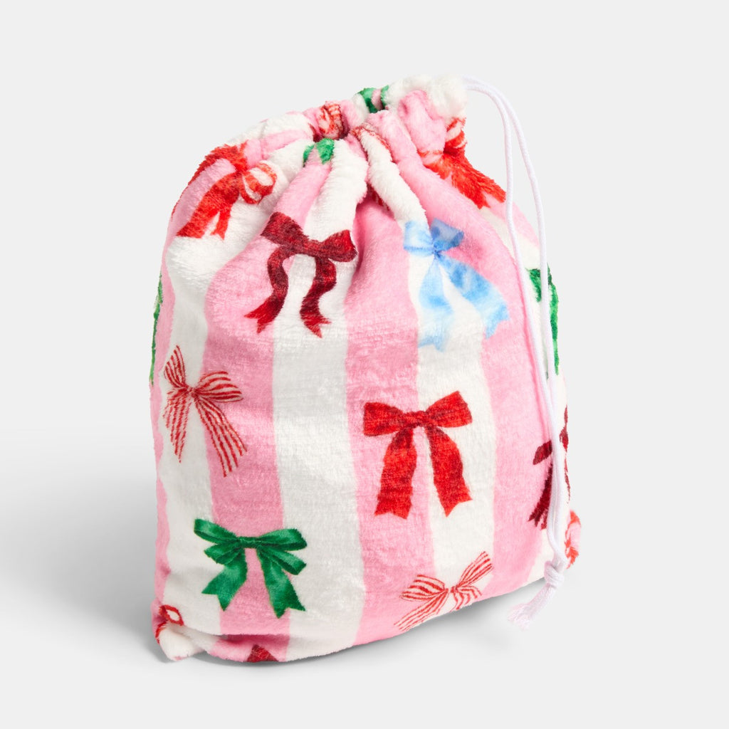 Supersoft Multi Bow Stripe Hot Water Bottle Gift Set - Pink/White