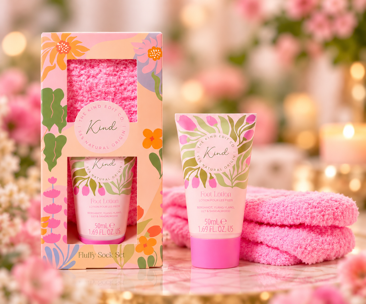 The Kind Edit Co. Kind Sock Gift Set 50ml Foot Lotion + Fluffy Socks